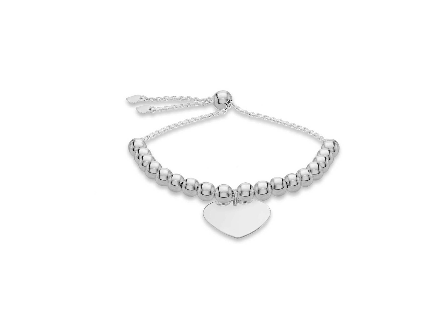 Sterling silver beaded store heart adjustable bracelet