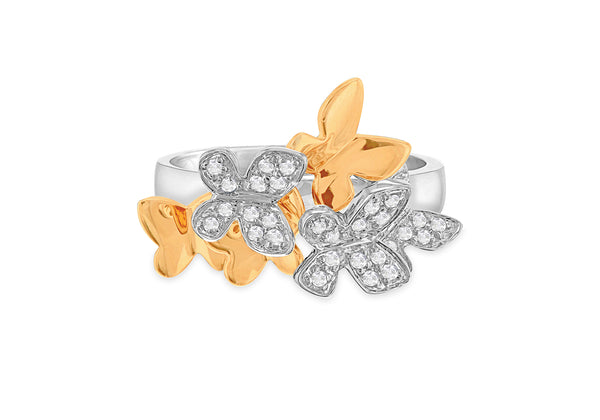 18ct Two-Tone Gold 0.18ct Diamond Butterfly Cluster Ring