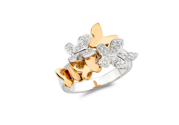 18ct Two-Tone Gold 0.18ct Diamond Butterfly Cluster Ring