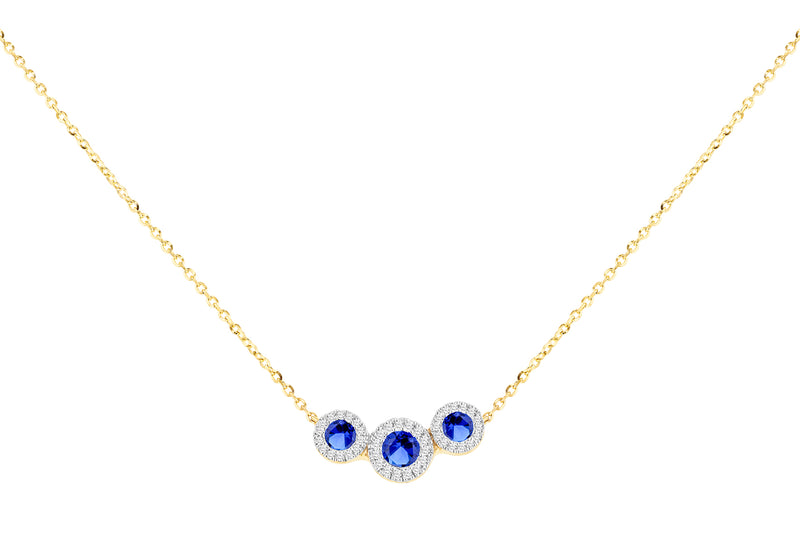 9ct Yellow Gold Sapphire and Diamond Trilogy Pendant