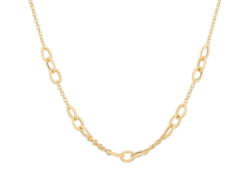 9ct Yellow Gold Grained Oval Rope Links Chain Necklace