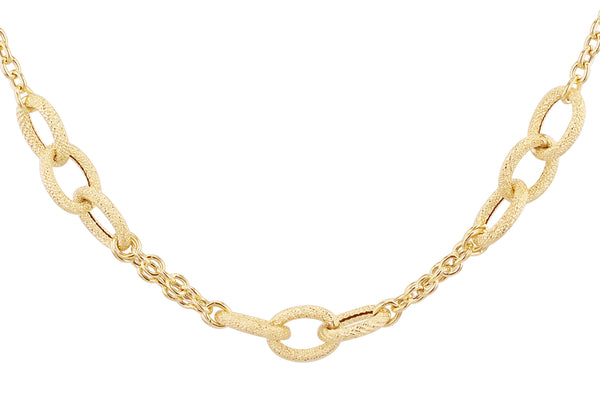 9ct Yellow Gold Grained Oval Rope Links Chain Necklace