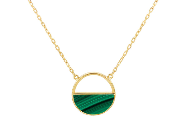 9ct Yellow Gold Malachite Crescent Pendant