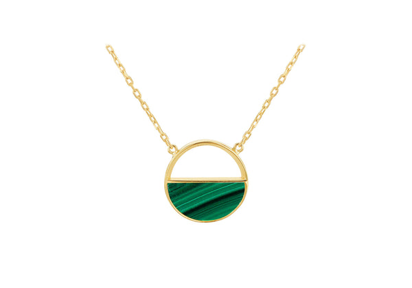 9ct Yellow Gold Malachite Crescent Pendant