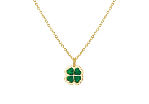 9ct Yellow Gold Malachite Four Leaf Clover Petal Necklace