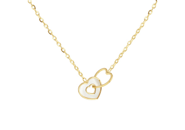 9ct Yellow Gold Mother Of Pearl Interlocked Heart Necklace