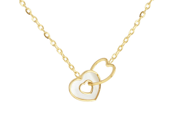 9ct Yellow Gold Mother Of Pearl Interlocked Heart Necklace