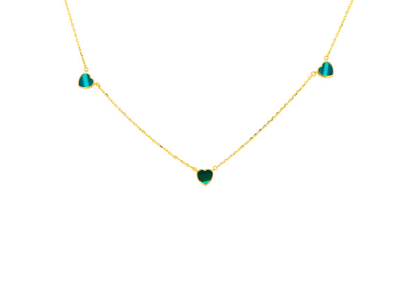 9ct Yellow Gold Malachite Heart Petal Necklace