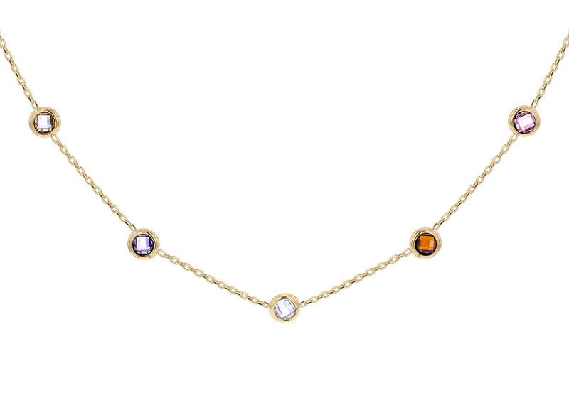 9ct Yellow Gold Rainbow Zirconia Necklace