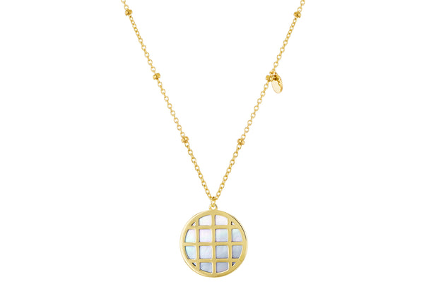 9ct Yellow Gold Mother Of Pearl Basket Weave Necklace