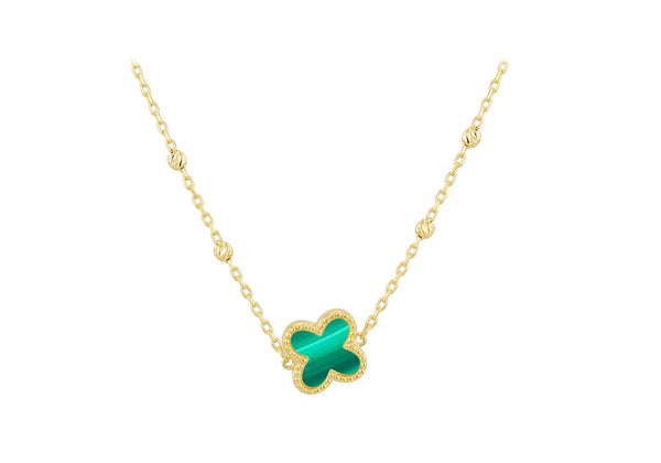 9ct Yellow Gold Malachite Clover Ball Chain Necklace