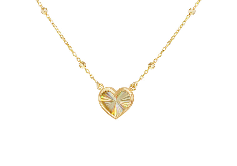 9ct Yellow Gold Rainbow Heart Ball Chain Pendant