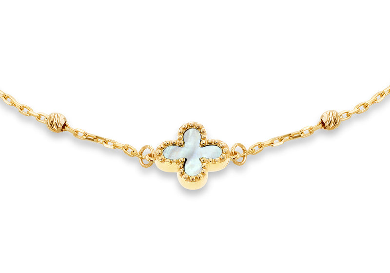 9ct Yellow Gold Mother Of Pearl Clover Ball Bracelet