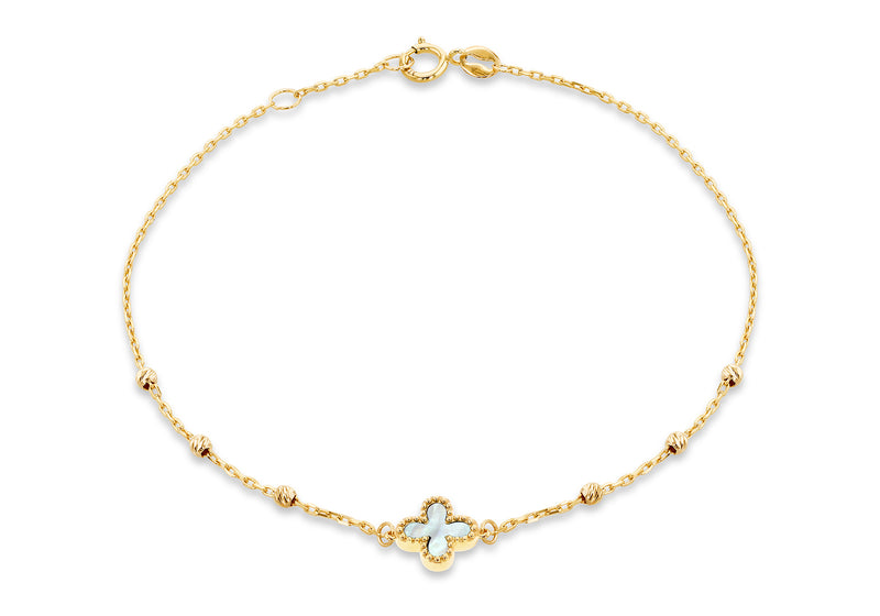 9ct Yellow Gold Mother Of Pearl Clover Ball Bracelet