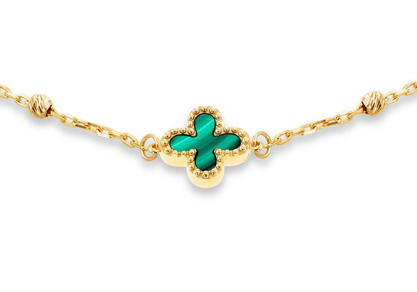 9ct Yellow Gold Malachite Clover Ball Bracelet