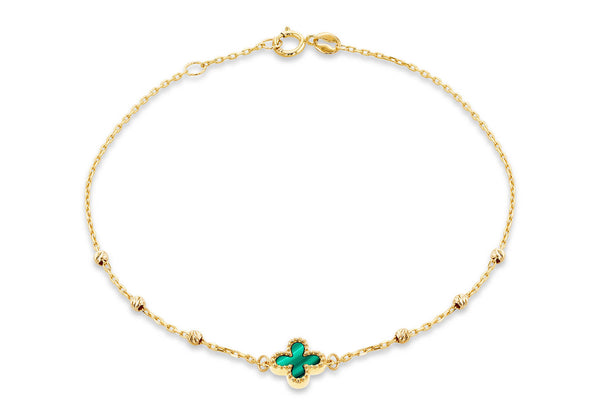 9ct Yellow Gold Malachite Clover Ball Bracelet