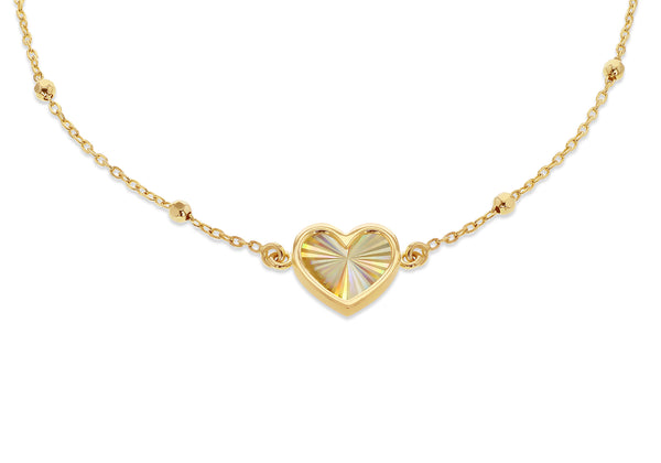 9ct Yellow Gold Rainbow Heart Ball Chain Bracelet