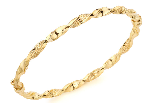 9ct Yellow Gold Greek Key Twist Bangle