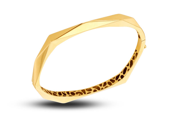 9ct Yellow Gold Faceted Hex Honeycomb Bangle