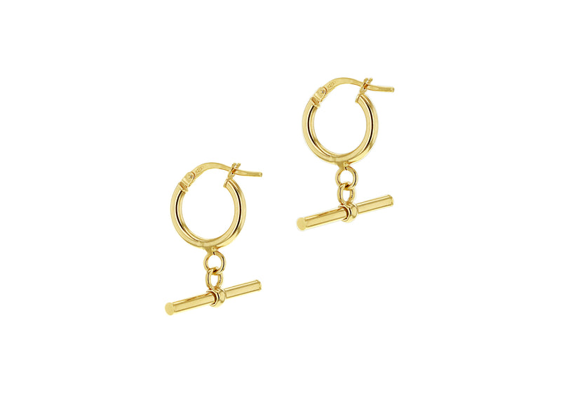 9ct Yellow Gold Round T-Bar Hoop Creole Earrings