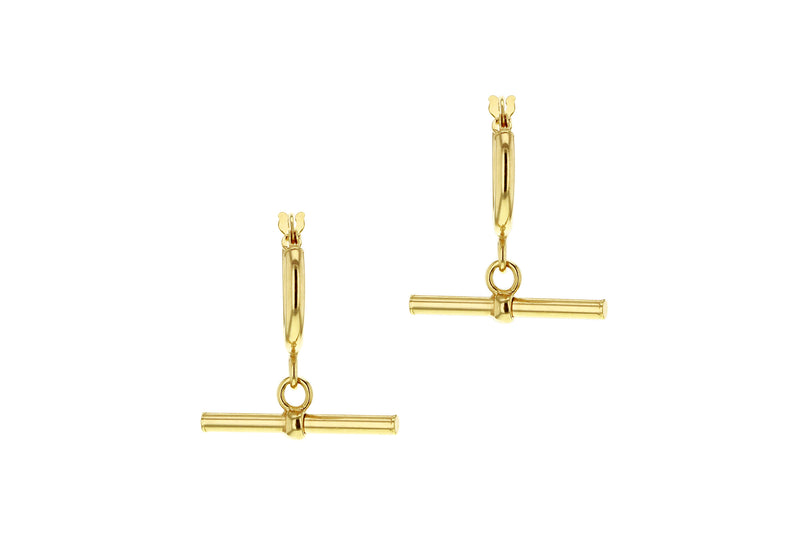 9ct Yellow Gold Round T-Bar Hoop Creole Earrings