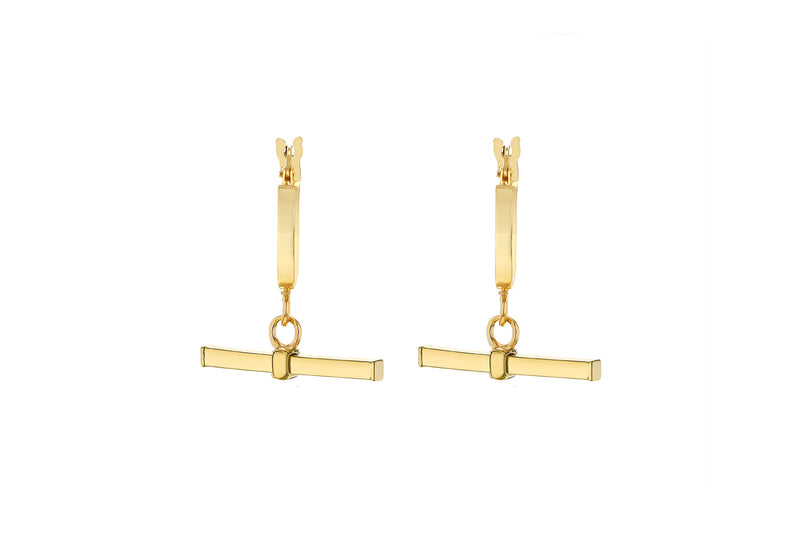 9ct Yellow Gold Square T-Bar Creole Hoop Earrings