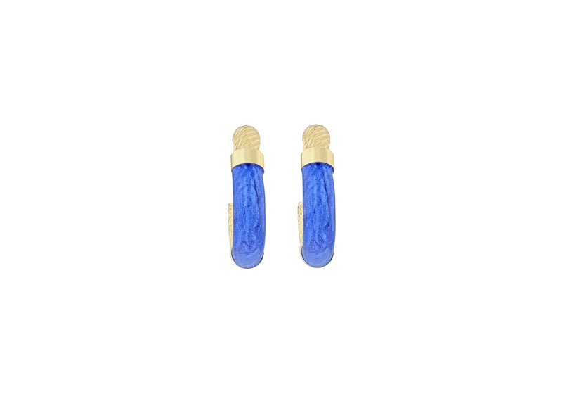 9ct Yellow Gold Blue Enamel Twisted Hoop Creole Earrings