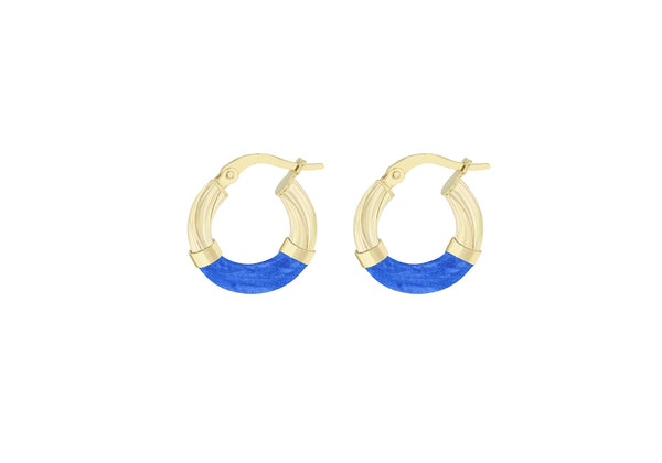 9ct Yellow Gold Blue Enamel Twisted Hoop Creole Earrings