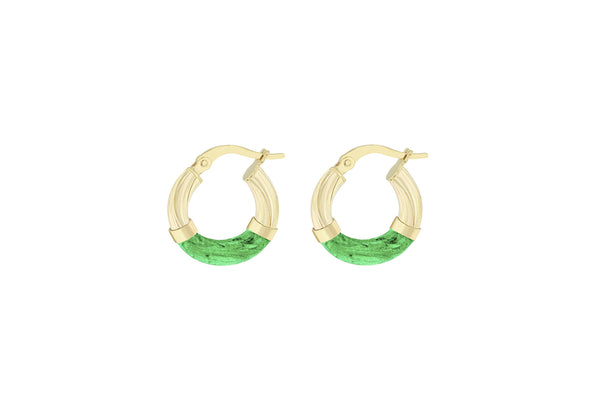 9ct Yellow Gold Green Enamel Twist Hoop Creole Earrings