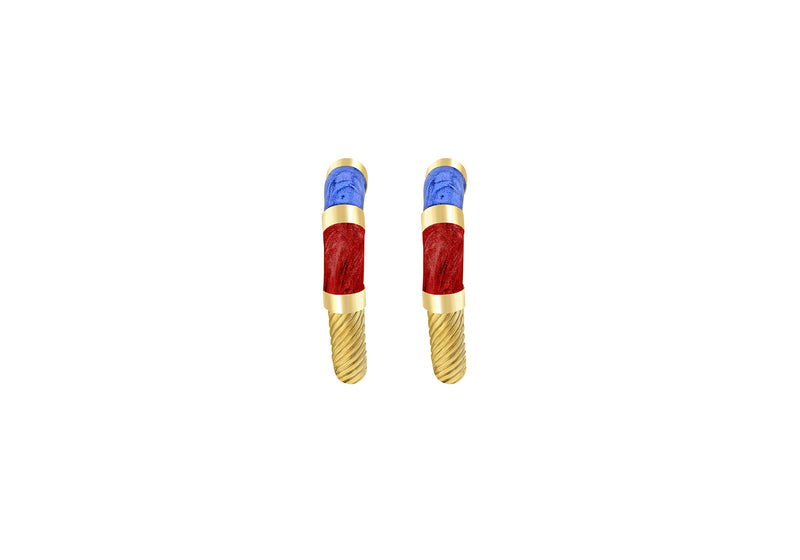 9ct Yellow Gold Blue and Red Enamel Twist Creole Earrings