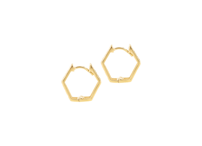 9ct Yellow Gold Diamond Cut Hexagon Huggy Earrings