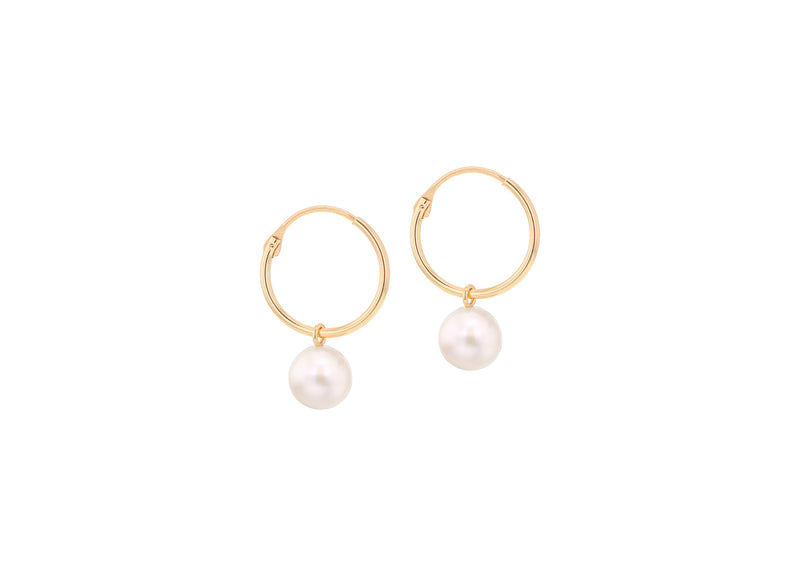 9ct Yellow Gold Freshwater Pearl Hoop Drop Earrings