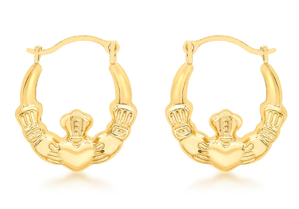 9ct Yellow Gold Claddagh Creole Earrings