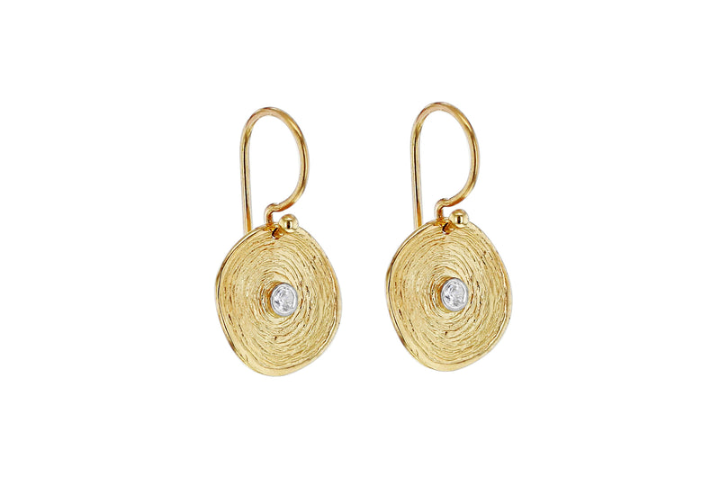 9ct Yellow Gold White Zirconia Brushed Swirl Drop Earrings