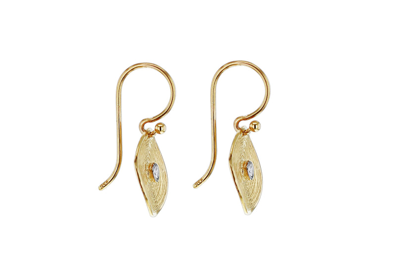 9ct Yellow Gold White Zirconia Brushed Swirl Drop Earrings