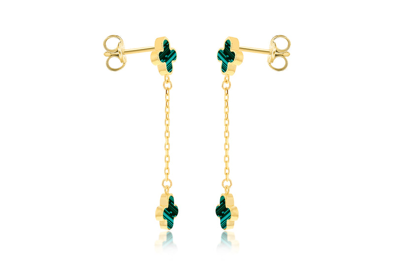 9ct Yellow Gold Malachite Petal Drop Stud Earrings