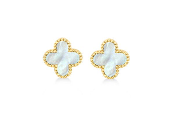 9ct Yellow Gold Mother of Pearl Clover Stud Earrings