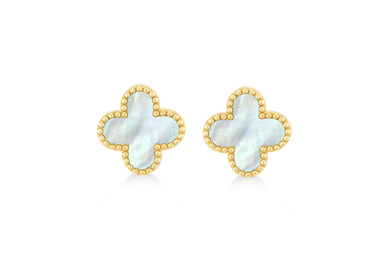 9ct Yellow Gold Mother of Pearl Clover Stud Earrings