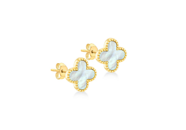 9ct Yellow Gold Mother of Pearl Clover Stud Earrings