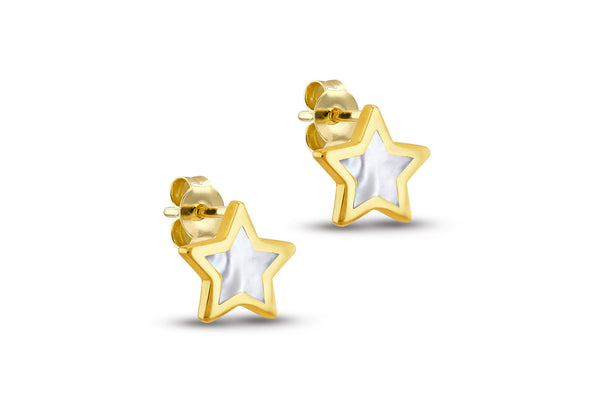 9ct Yellow Gold Mother of Pearl Star Stud Earrings