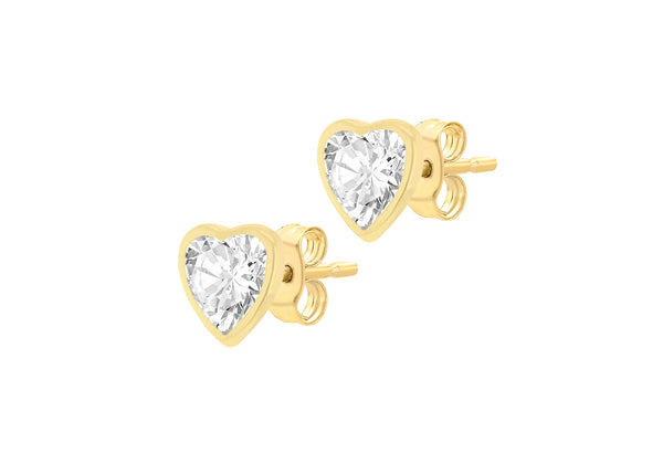 9ct Yellow Gold Heart Stud Earrings