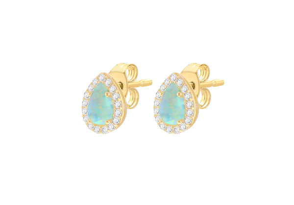 9ct Yellow Gold Opal and Zirconia Halo Teardrop Earrings