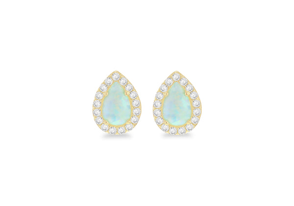 9ct Yellow Gold Opal and Zirconia Halo Teardrop Earrings