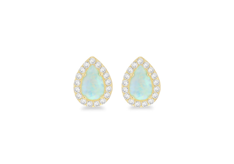 9ct Yellow Gold Opal and Zirconia Halo Teardrop Earrings