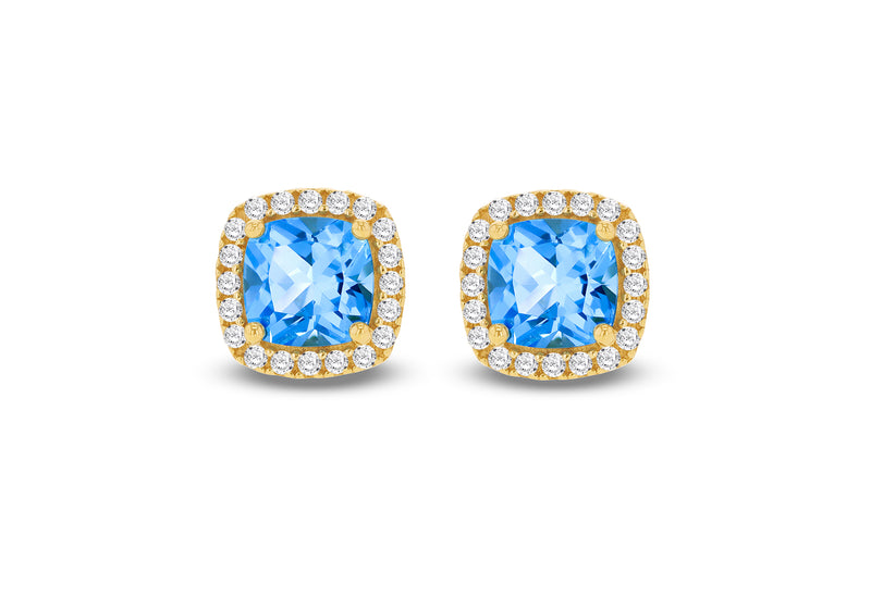 9ct Yellow Gold Blue Topaz and White Zirconia Stud Earrings