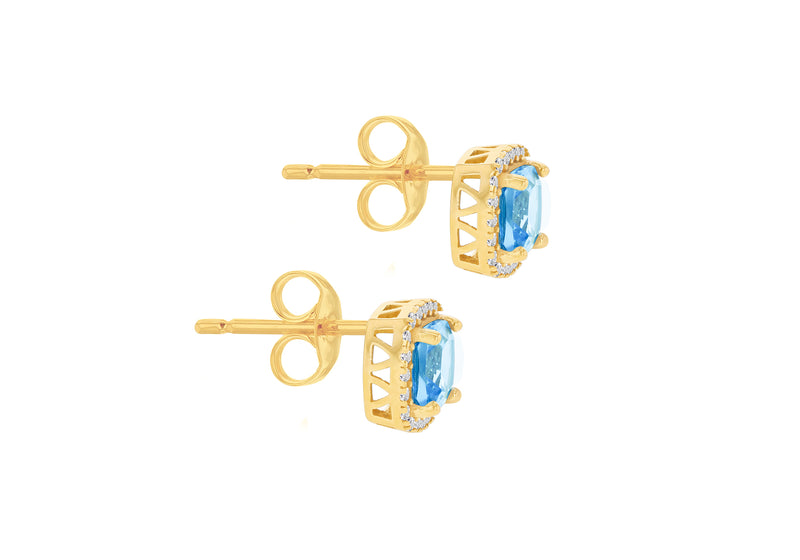 9ct Yellow Gold Blue Topaz and White Zirconia Stud Earrings