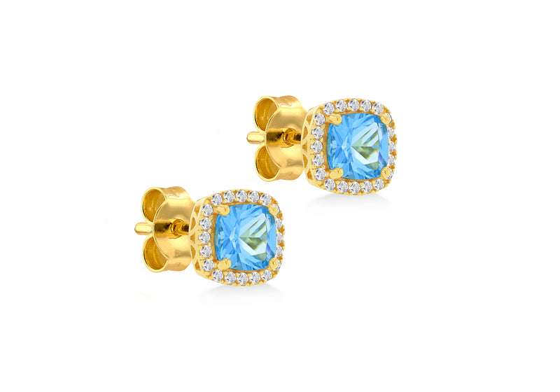 9ct Yellow Gold Blue Topaz and White Zirconia Stud Earrings