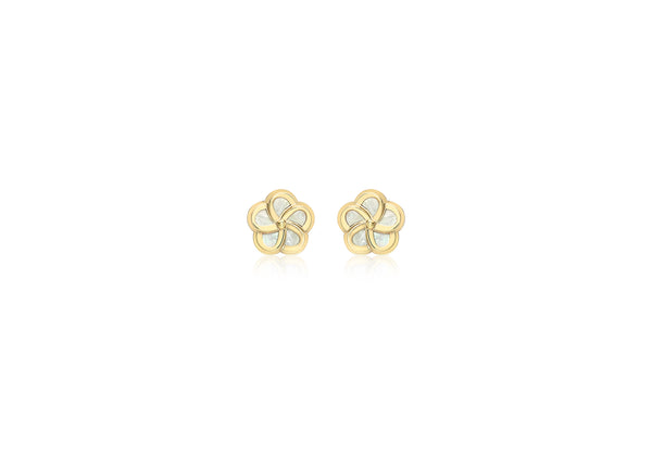 9ct Yellow Gold Mother of Pearl Flower Stud Earrings