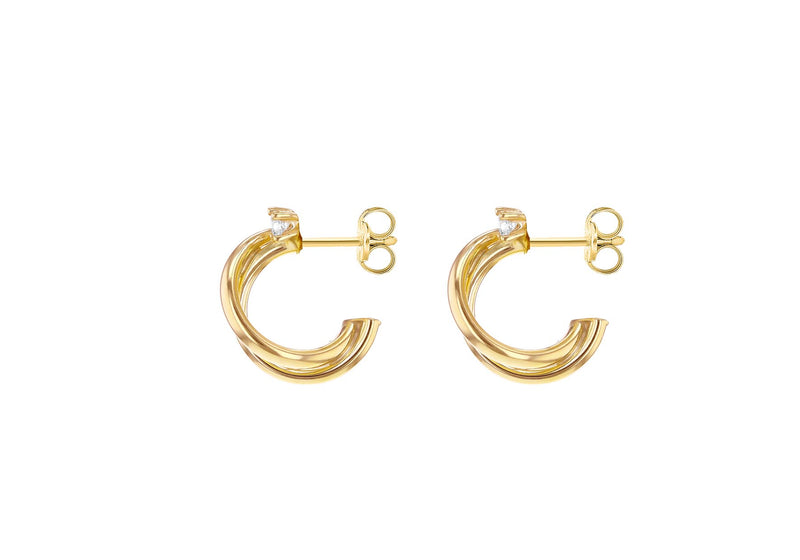 9ct Yellow Gold White Zirconia Crossover Crescent Stud Earrings