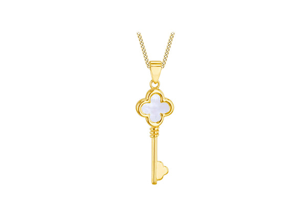 9ct Yellow Gold Mother Of Pearl Clover Key Pendant